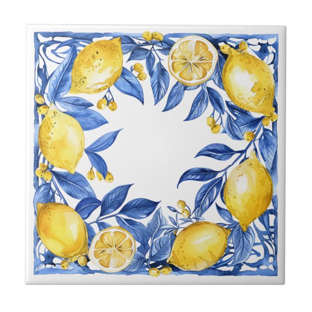 Azulejo De Cerâmica Sicilian Lemon Tiles Pattern Mediterranean Dolce  (Frente)
