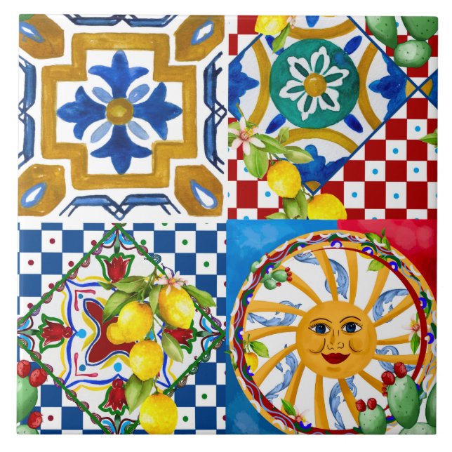 Azulejo De Cerâmica Siciliana,majolica,sol,azulejos,limões (Frente)