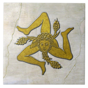 Azulejo De Cerâmica Siciliana Trinacria Dourada no padrão Fresco