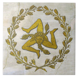 Azulejo De Cerâmica Siciliana Trinacria e Olive Wreath