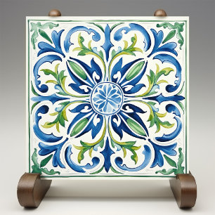 Azulejo De Cerâmica Siciliano Garden Watercolor Azul