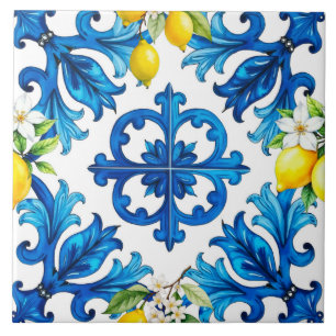 Azulejo De Cerâmica Siciliano,verão,limão,mosaico,azul