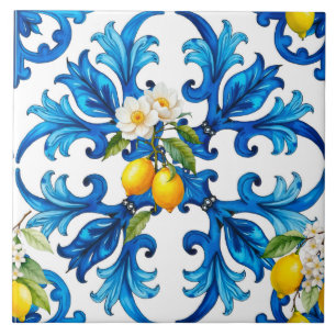 Azulejo De Cerâmica Siciliano,verão,limão,mosaico,azul