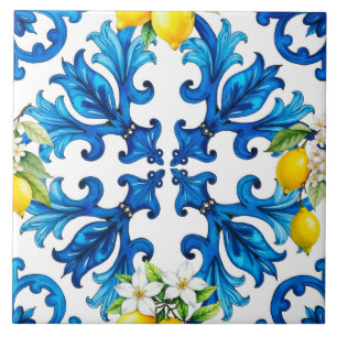 Azulejo De Cerâmica Siciliano,verão,limão,mosaico,azul