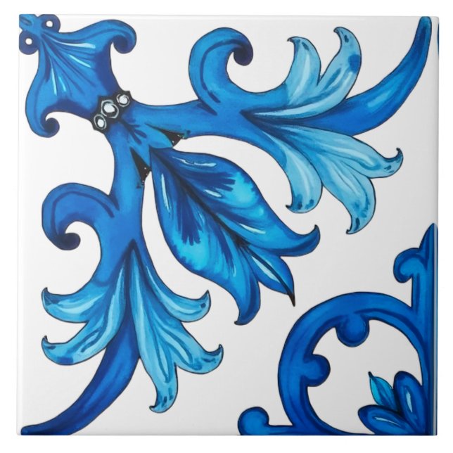 Azulejo De Cerâmica Siciliano,verão,limão,mosaico,azul, (Frente)