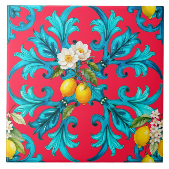 Azulejo De Cerâmica Siciliano,verão,limão,mosaico,rosa (Frente)