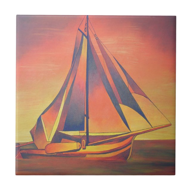 Azulejo De Cerâmica Sienna Sails no Sunset (Frente)