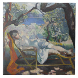 Azulejo De Cerâmica Siesta (Jeanne Dormindo em um Jardim Mediterrâneo)