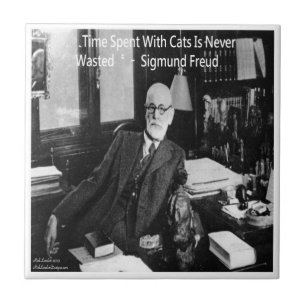 Azulejo De Cerâmica Sigmund Freud em Seu Escritório & Citação de Gato