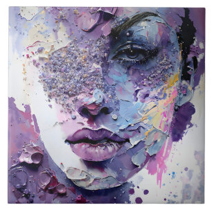 Azulejo De Cerâmica "Silêncio Cristalino" - Um Retrato Roxo