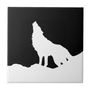 Azulejo De Cerâmica Silhouette de Pop de Arte Negra e Branca Única