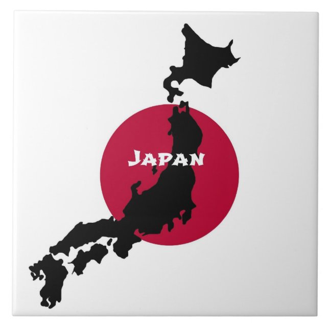 Azulejo De Cerâmica Silhouette e Flag do Japão (Frente)
