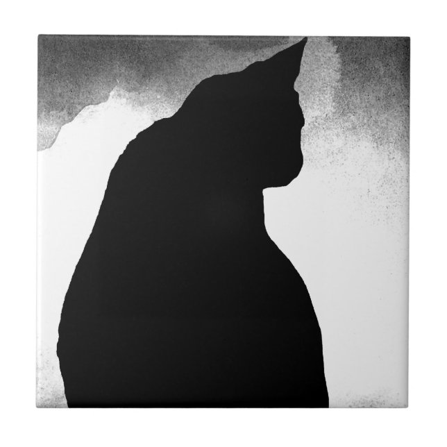 Azulejo De Cerâmica Silhouette Gato Preto (Frente)