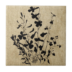 Azulejo De Cerâmica Silhoule de Flores Selvagem Burlap