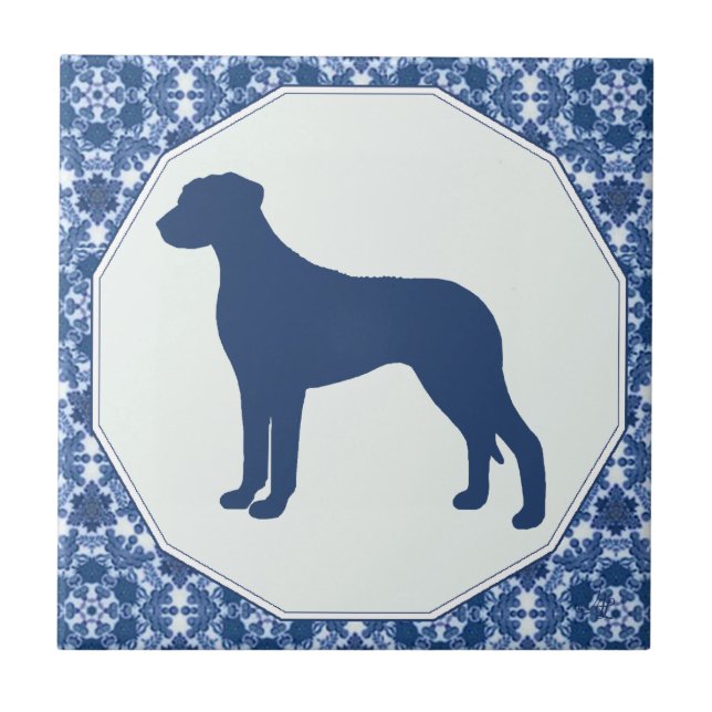 Azulejo De Cerâmica Silhueta azul do salgueiro de Rhodesian Ridgeback (Frente)