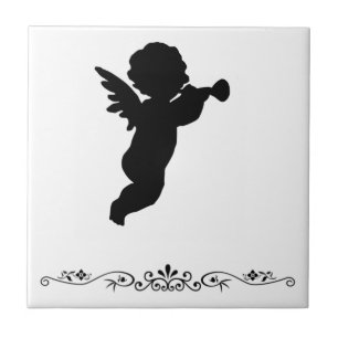 Azulejo De Cerâmica Silhueta Black Cherub Em Fundo Colorido
