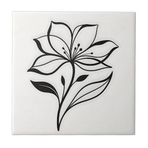 Azulejo De Cerâmica Silhueta da Flor de Lírio Elegante