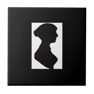 Azulejo De Cerâmica Silhueta de Jane Austen em Preto