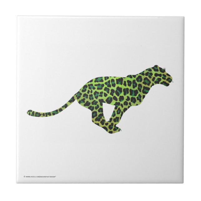 Azulejo De Cerâmica Silhueta de Leopardo Preto e Verde (Frente)