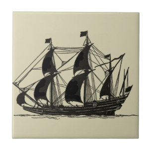 Azulejo De Cerâmica Silhueta de navio com velas para barrar