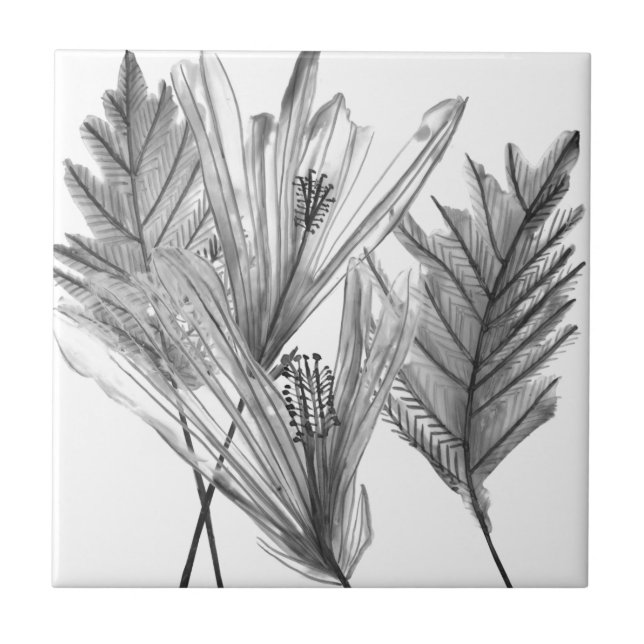 Azulejo De Cerâmica Silhueta Floral - Cinza (Frente)