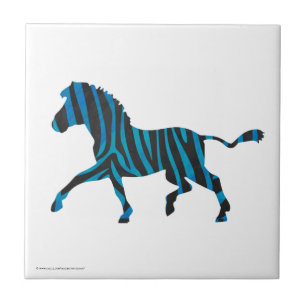 Azulejo De Cerâmica Silhueta preta e azul da zebra