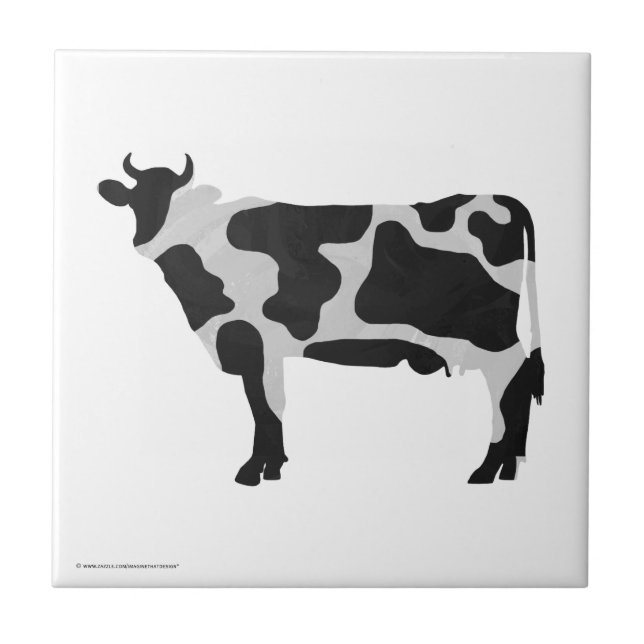 Azulejo De Cerâmica Silhueta preto e branco da vaca (Frente)