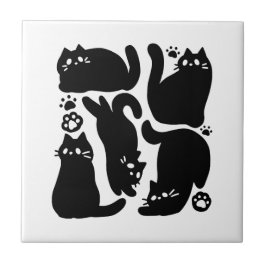 Azulejo De Cerâmica Silhuettes de Gato Negro - Design de Felino Cinto
