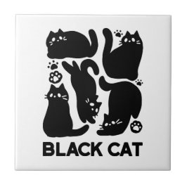 Azulejo De Cerâmica Silhuettes de Gato Negro - Design de Felino Cinto