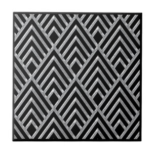 Azulejo De Cerâmica Silver e Black Art Deco Style Cerâmica