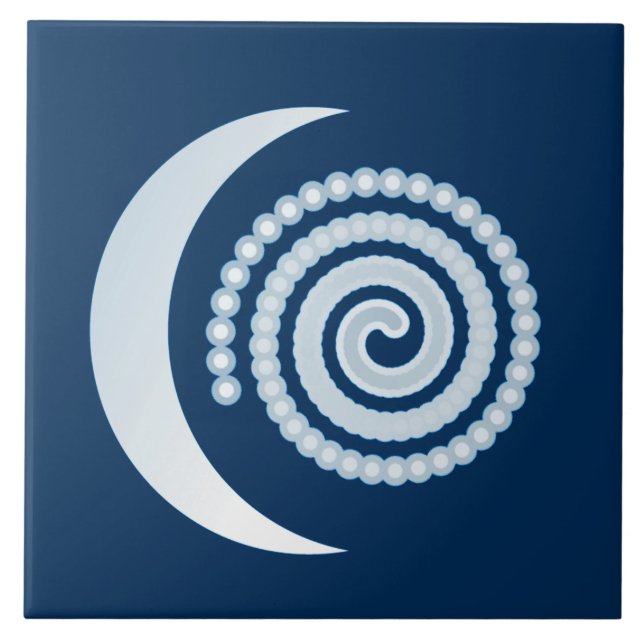 Azulejo De Cerâmica Silver Moon Spiral em azul escuro (Frente)