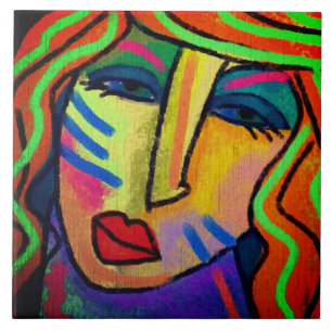 Azulejo De Cerâmica Sim? Abstrato Digital Painting of a Woman