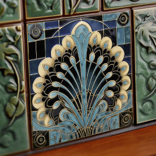 Azulejo De Cerâmica Simbolismo da Pena de Pavão Arte Deco Belle Epoque