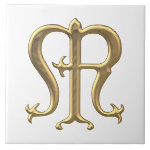 Azulejo De Cerâmica Símbolo "3-D" dourado da Virgem Maria