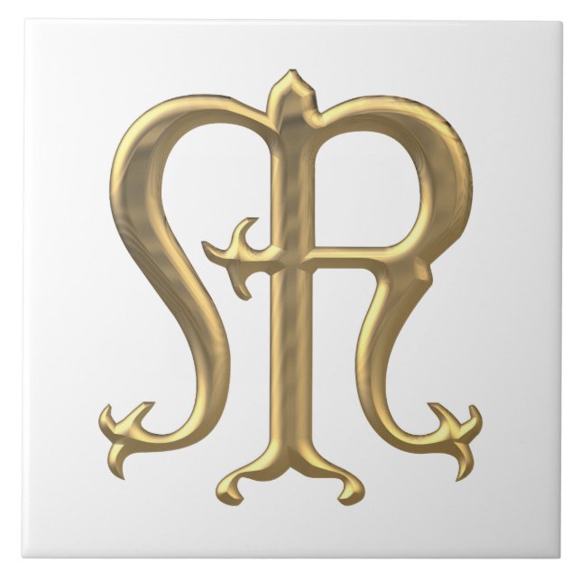 Azulejo De Cerâmica Símbolo "3-D" dourado da Virgem Maria (Frente)