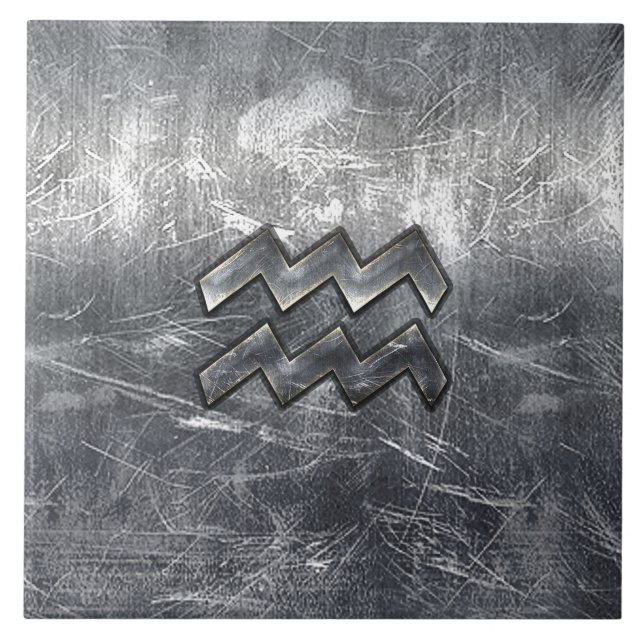 Azulejo De Cerâmica Símbolo Aquarius Zodilatador Destilado Aço Pratead (Frente)