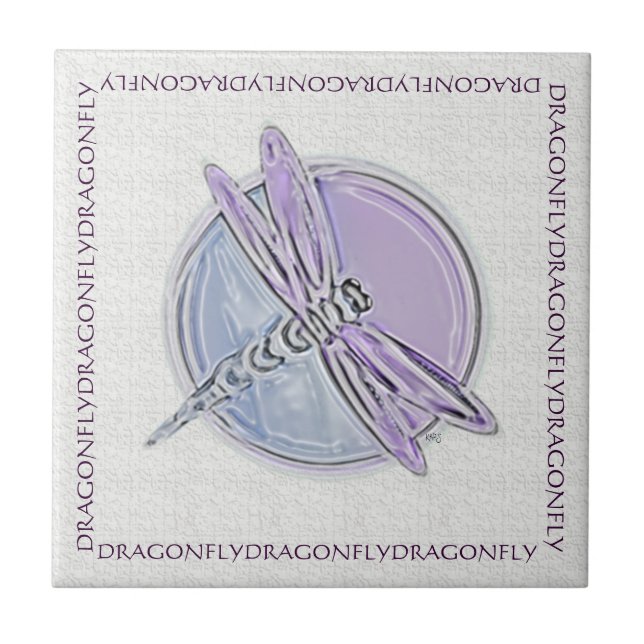 Azulejo De Cerâmica Símbolo azul roxo da Dragonfly (Frente)