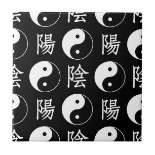 Azulejo De Cerâmica Símbolo Black Yinyang - Padrão de Texto Chinês