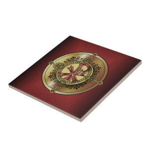 Azulejo De Cerâmica Símbolo cristão P & X do ~ do monograma do Qui-R