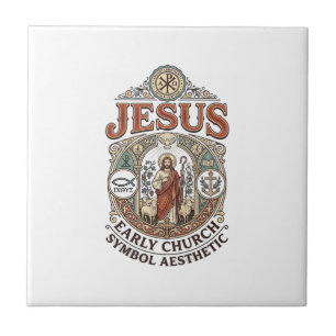 Azulejo De Cerâmica Símbolo da Igreja Primitiva de Jesus Estética Jesu