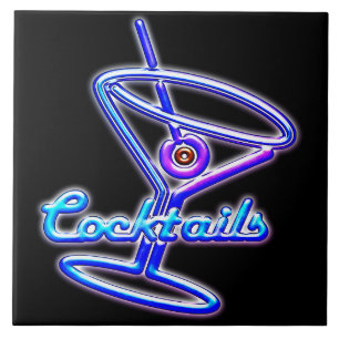 Azulejo De Cerâmica Símbolo de neon retrô do coquetel Martini