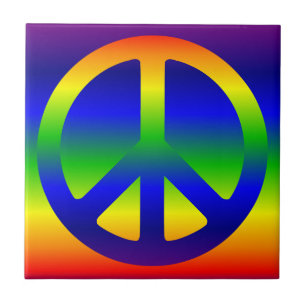 Azulejo De Cerâmica Símbolo de Paz Arco-íris Funky