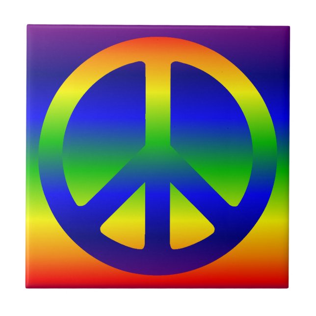 Azulejo De Cerâmica Símbolo de Paz Arco-íris Funky (Frente)