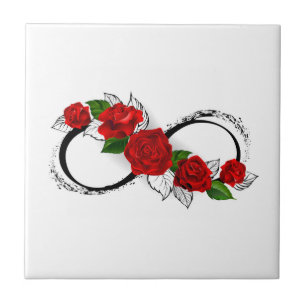Azulejo De Cerâmica Símbolo do Infinito com Rosas Vermelhas