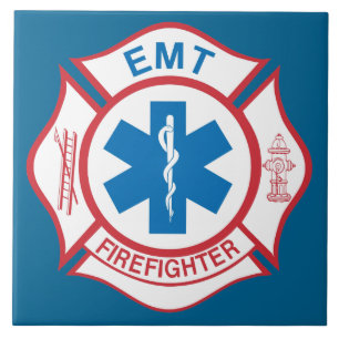 Azulejo De Cerâmica Símbolo do sapador-bombeiro de EMT