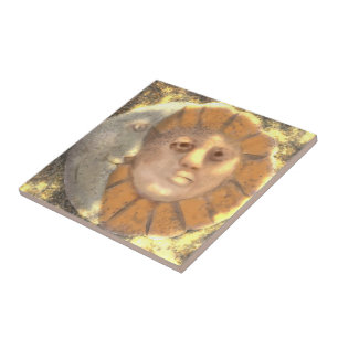 Azulejo De Cerâmica Símbolo do Sol e da Lua Relic Design de Arte