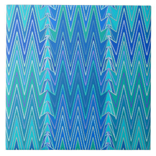 Azulejo De Cerâmica Símbolo étnico Chevron Damask, Turquesa e Azul