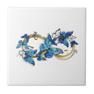 Azulejo De Cerâmica Símbolo infinito de borboletas azuis Morpho