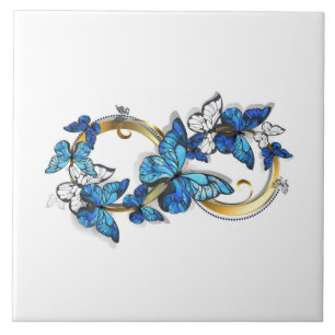 Azulejo De Cerâmica Símbolo infinito de borboletas azuis Morpho