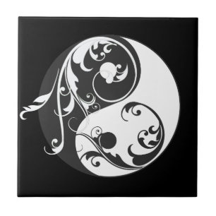 Azulejo De Cerâmica Símbolo Scroling Yin Yang (preto)